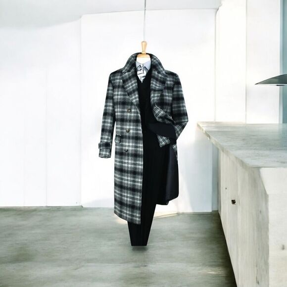 MEN'S VENO GIOVANNI 100% WOOL FULL LENGTH BLACK DOUBLE BREASTED TOP COAT CB-10. - Picture 1 of 2